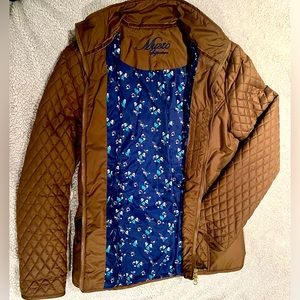 Musto signiature quilted English jacket. Size 10. Brown,dark blue floral lining.